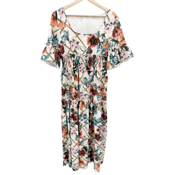 White Floral Maxi Dress Size L Flowy Feminine Long Summer Lightweight Boho - Picture 12 of 12